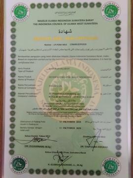 Sertifikat Label Halal Dendeng Organik Daun Singkong Nyiak Sati