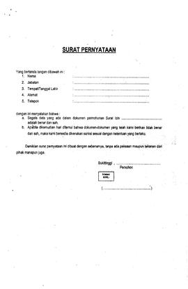 Blanko  Surat Pernyataan  Izin Penyimpanan Sementara Limbah B3