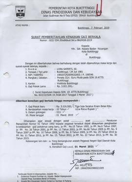 Kenaikan Gaji Berkala Atas Nama LORA SAFERTI,SS 1