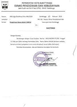 Surat Pengiriman Nama Admin SIKEDA