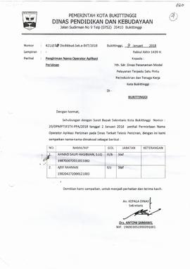 Pengiriman Nama Operator Aplikasi Perizinan