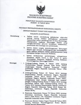 Peraturan Walikota Bukittinggi Tentang Pedoman Penyelenggaraan Manunggal Sakato XVII Kota Bukitti...