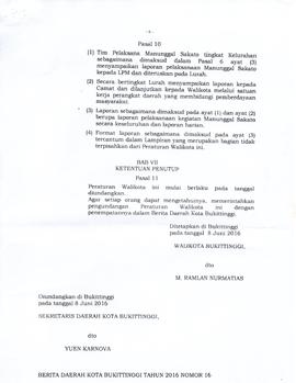 Peraturan Walikota Bukittinggi Tentang Pedoman Penyelenggaraan Manunggal Sakato XVII Kota Bukitti...