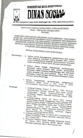 SK Penetapan KUBE FM dan Pendamping KUBE Pengembangan tahun 2019