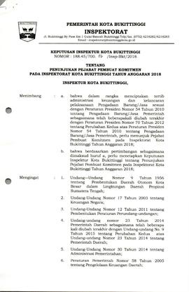 Lembar 1 Surat Keputusan Inspektur Kota Bukittinggi tentang Penunjukkan Pejabat Pembuat komitmen ...