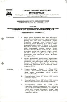 Lembar 1 Surat Keputusan Inspektur Kota Bukittinggi tentang Penunjukkan Pejabat Pengadaan Barang ...