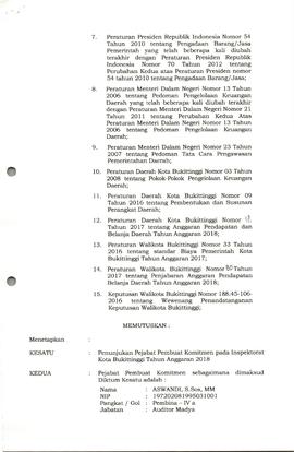 Lembar 2 Surat Keputusan Inspektur Kota Bukittinggi tentang Penunjukkan Pejabat Pembuat komitmen ...