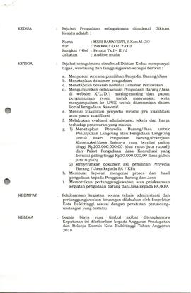Lembar 3 Surat Keputusan Inspektur Kota Bukittinggi tentang Penunjukkan Pejabat Pengadaan Barang ...
