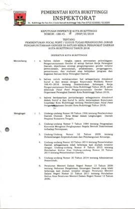 Lembar 1 SK Inspektur Kota Bukittinggi tentang Pembentukan Focal Point