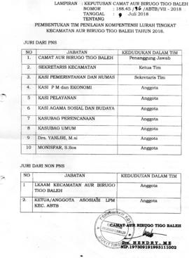 SK Tim Penilai Kompetensi Lurah Tahun 2018