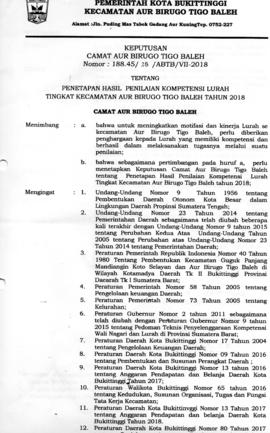 SK Pemenang Kompetensi Lurah Tahun 2018