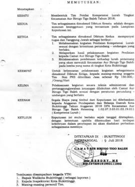 SK Tim Penilai Kompetensi Lurah Tahun 2018