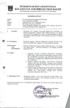 Koordinasi Staf Perubahan Anggaran Kas Belanja Tidak Langsung