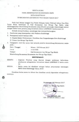 Berita Acara Hasil Kesepakatan Musrenbang RKPD Kec. ABTB