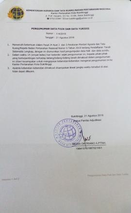 Pengumuman Data Fisik dan Data Yuridis