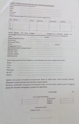 Surat Pernyataan Kesepakatan/Persetujuan Kaum