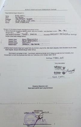Surat Pernyataan Pemilikan Tanah a.n. Nuryetty