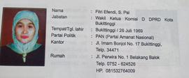FITRI EFENDI, S.PSi  Ketua Komisi D DPRD Kota Bukittinggi Periode Tahun 2005 s/d 2009