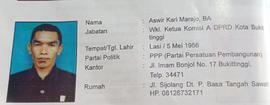 ASWIR KARI MARAJO, BA  Wakil  Ketua Komisi A  DPRD Kota Bukittinggi Periode Tahun 2005 s/d 2009