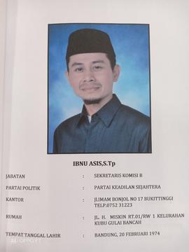 IBNU ASIS.S.Tp  Anggota Komisi B  DPRD Kota Bukittinggi Masa Jabatan 2009 s/d 2014