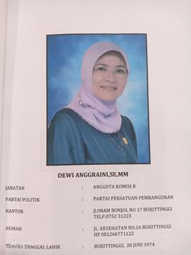 DEWI ANGGRAINI.SE.MM  Anggota Komisi B  DPRD Kota Bukittinggi Masa Jabatan 2009 s/d 2014