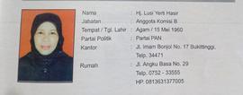 Hj. LUSI YERTI YASIR Anggota Komisi B DPRD Kota Bukittinggi Periode Tahun 2005 s/d 2009