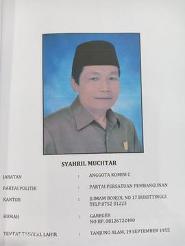 SYAHRIL MUCHTAR  Anggota Komisi C  DPRD Kota Bukittinggi Masa Jabatan 2009 s/d 2014