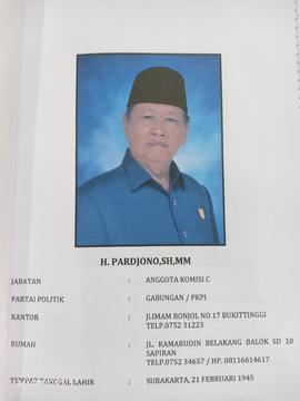 H.PARDJONO,SH,MM  Anggota Komisi C  DPRD Kota Bukittinggi Masa Jabatan 2009 s/d 2014