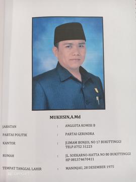 MUKHSIN A.Md Anggota Komisi B  DPRD Kota Bukittinggi Masa Jabatan 2009 s/d 2014