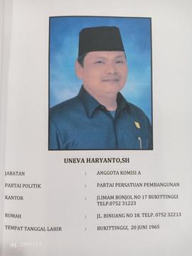 UNEVA HARYANTO, SH  Anggota Komisi A  DPRD Kota Bukittinggi Masa Jabatan 2009 s/d 2014