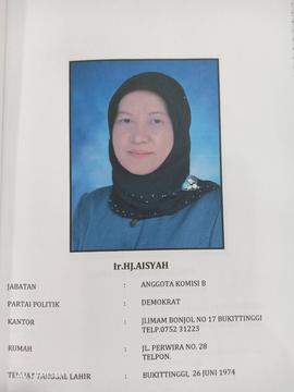 Ir.Hj.AISYAH  Anggota Komisi B  DPRD Kota Bukittinggi Masa Jabatan 2009 s/d 2014