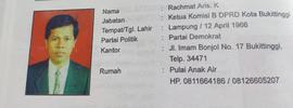 RACHMAT ARIS   Ketua  Komisi B  DPRD Kota Bukittinggi Periode Tahun 2005 s/d 2009