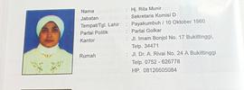 Hj.RITA MUNIR  Sekretaris Komisi D DPRD Kota Bukittinggi Periode Tahun 2005 s/d 2009