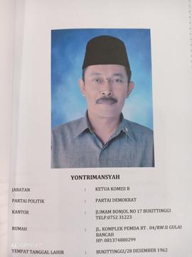 YONTRIMANSYAH Ketua Komisi B  DPRD Kota Bukittinggi Masa Jabatan 2009 s/d 2014