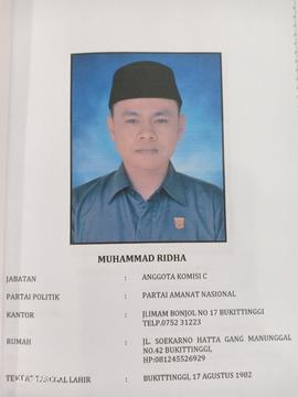 MUHAMMAD RIDHA  Anggota Komisi B  DPRD Kota Bukittinggi Masa Jabatan 2009 s/d 2014