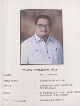 FAUZAN HAVIZ.SE.MBA.MALS Anggota Komisi B  DPRD Kota Bukittinggi Masa Jabatan 2009 s/d 2014