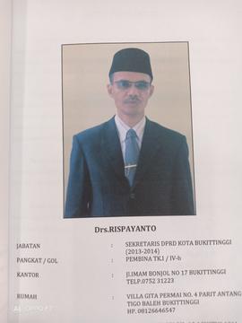 Drs. RISPAYANTO Sekretaris DPRD Kota Bukittinggi Tahun 2013 s/d 2014