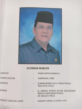 H. USMAR MARLEN  Anggota DPRD Kota Bukittinggi Masa Jabatan 2009 s/d 2014